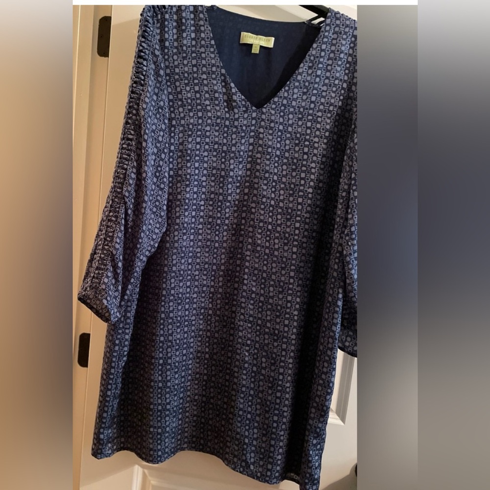 ๐ฉถSIGRID OLSEN SIGNATURE Boutique Dress Blue on Blue long open cut sleeves SZ XL - Picture 11 of 13